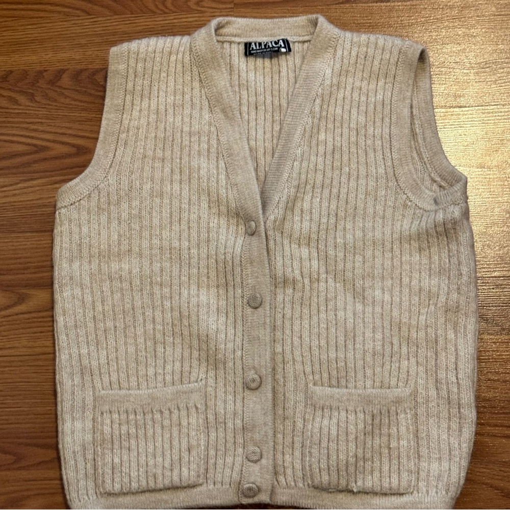 Alpaca Beige‎ Made in Peru Knit Vest size S